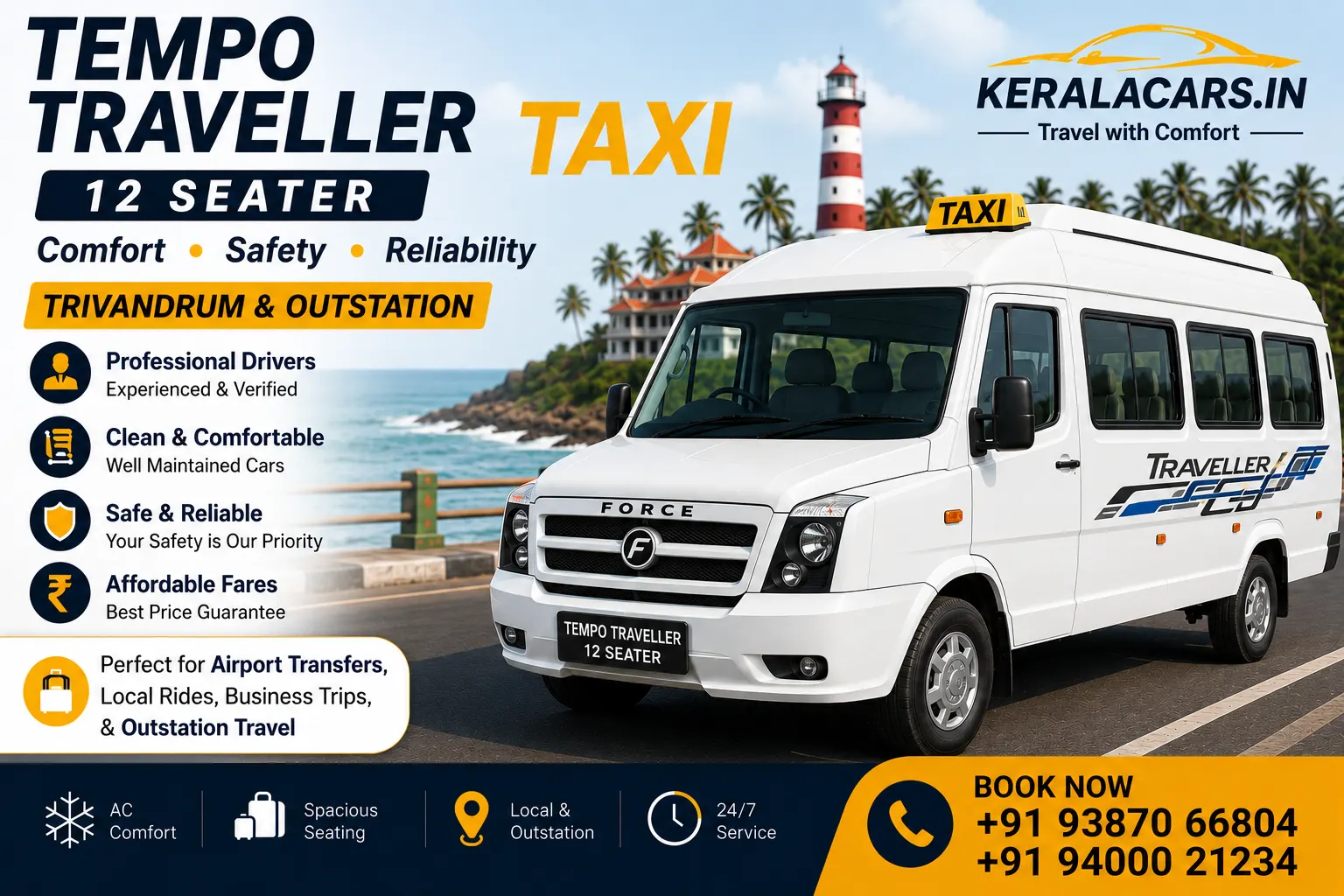 Tempo Traveller 12 Seater rent in trivandrum